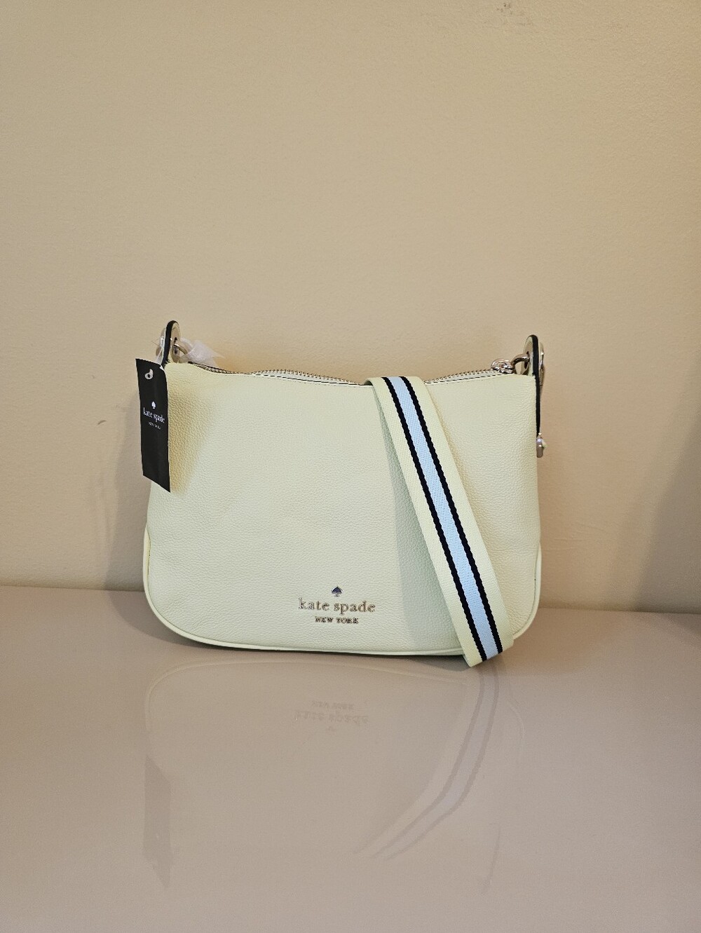 New with Tag Kate Spade Pebbled Leather Crossbody bag with Striped Strap
